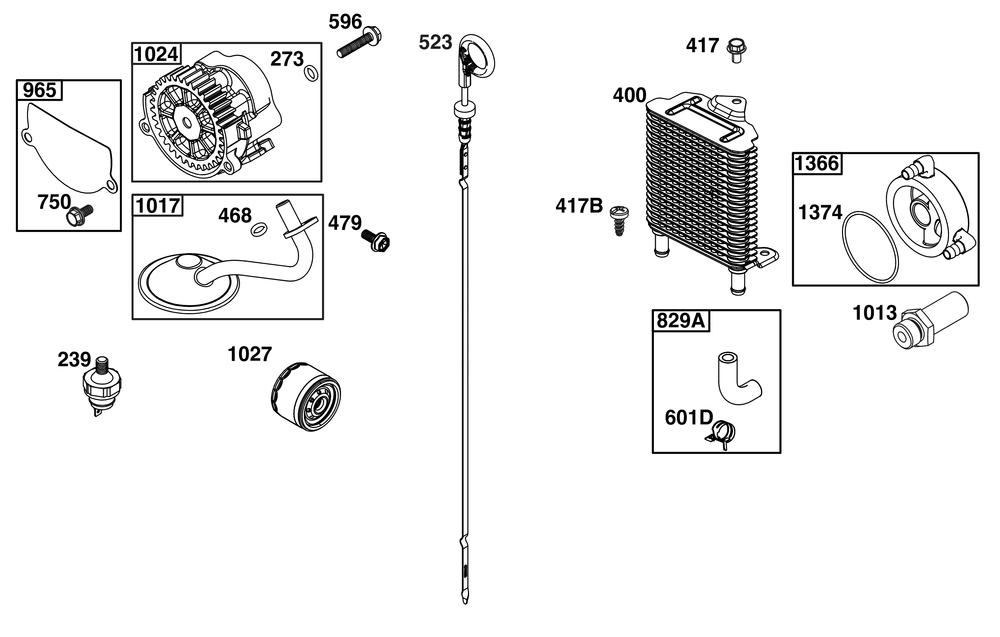 Lubrication Group Diagram and Parts List for 613477-4237-J1 400000 - 699999 Briggs and Stratton Engine